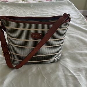 Spartina 449 Blue and Brown Shoulder Bag with Leather Accents